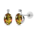 thumbnail image 1 of Gem Stone King 2.41 Ct Oval Mango Mystic Topaz G/H Lab Grown Diamond 14K White Gold Earrings, 1 of 3