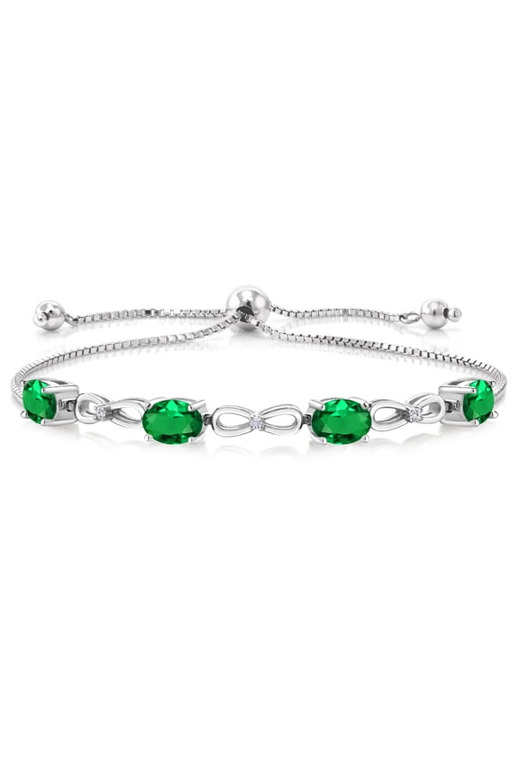 2.42 Ct Oval Green Nano Emerald E-F Lab Grown Diamond 925 Silver Bracelet for Women