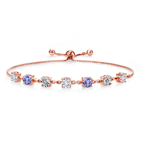 Gem Stone King 2.43 Ct and E-F Lab Grown Diamond Blue Tanzanite 18K Rose Gold Plated Silver Tennis Bracelet for Women (Fully Adjustable up to 9 inch)