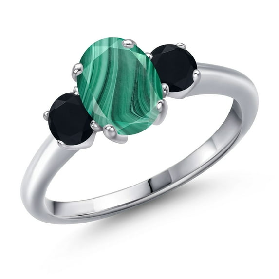 Gem Stone King 2.44 Ct Oval Green Malachite Black Onyx 925 Sterling Silver Ring