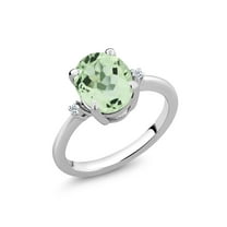 Gem Stone King 2.44 Ct Oval Green Prasiolite White Topaz 925 Sterling Silver Ring