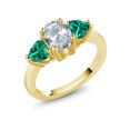 thumbnail image 1 of Gem Stone King 2.44 Ct Oval White Topaz Green Nano Emerald 18K Yellow Gold Plated Silver Ring, 1 of 4