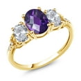 thumbnail image 1 of Gem Stone King 2.44 Cttw Oval Checkerboard Purple Amethyst White Topaz and Diamond Accent 10K Yellow Gold 3-Stone Ring for Women | Three Stone Wedding Anniversary Promise Ring for Women, 1 of 4