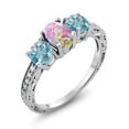thumbnail image 1 of Gem Stone King 2.45 Ct Oval Cabochon Pink Simulated Opal Blue Zircon 925 Sterling Silver Moissanite Ring (Size 8), 1 of 4