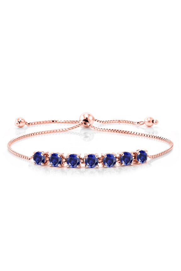 2.45 Ct Round Blue Created Sapphire 18K Rose Gold Plated Silver Bracelet for Women