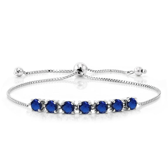 Gem Stone King 2.45 Ct Round Blue Created Sapphire 925 Sterling Silver Tennis Bracelet for Women