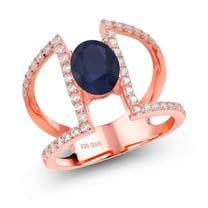 Gem Stone King 2.46 Ct Oval Blue Sapphire 18K Rose Gold Plated Silver Ring (Size 8)