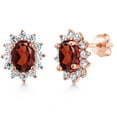 thumbnail image 1 of Gem Stone King 2.46 Ct Oval Red Garnet 18K Rose Gold Plated Silver Earrings, 1 of 6