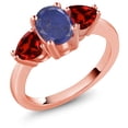 thumbnail image 1 of Gem Stone King 2.48 Ct Oval Blue Lapis Red Garnet 18K Rose Gold Plated Silver Ring, 1 of 4
