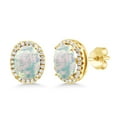 thumbnail image 1 of Gem Stone King 2.48 Ct Oval Cabochon White Simulated Opal 18K Yellow Gold Plated Silver Earrings, 1 of 5