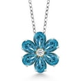 thumbnail image 1 of Gem Stone King 2.49 Ct London Blue Topaz White Topaz 925 Silver and 10K Yellow Gold Pear Shape Flower Pendant with Chain, 1 of 4
