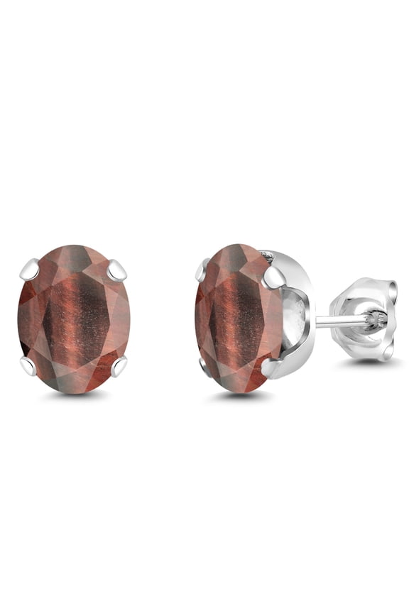 925 Sterling Silver Red Tiger Eye Stud Earrings for Women Men | 2.50 Cttw | Gemstone Birthstone | Oval 8X6MM