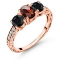thumbnail image 1 of Gem Stone King 2.50 Ct Oval Checkerboard Red Garnet Black Sapphire 18K Rose Gold Plated Silver Ring (Size 8), 1 of 6
