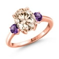 thumbnail image 1 of Gem Stone King 2.50 Ct Oval Peach Morganite Purple Amethyst 18K Rose Gold Plated Silver Ring (Size 5), 1 of 6