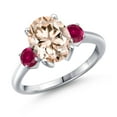 thumbnail image 1 of Gem Stone King 2.50 Ct Oval Peach Morganite Red Created Ruby 925 Sterling Silver Ring, 1 of 6