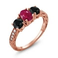 thumbnail image 1 of Gem Stone King 2.50 Ct Oval Red Ruby Black Sapphire 18K Rose Gold Plated Silver Moissanite Ring (Size 7), 1 of 4