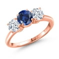 thumbnail image 1 of Gem Stone King 18K Rose Gold Plated Silver Blue Created Sapphire and White Zirconia Engagement Ring for Women | 2.50 Cttw | Round 6MM | Gemstone September Birthstone | Size 9, 1 of 6