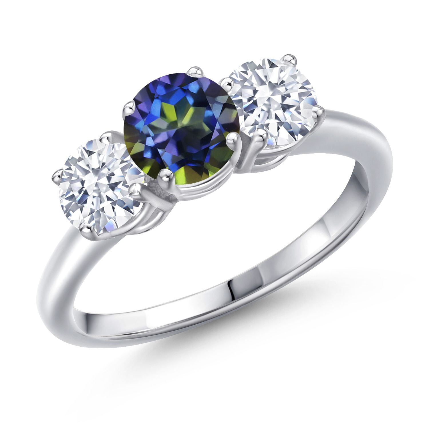 Gem Stone King 925 Sterling Silver Blue Mystic Topaz and White Zirconia ...