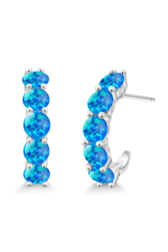 2.50 Ct Round Cabochon Blue Simulated Opal 925 Sterling Silver Open Earrings for Women