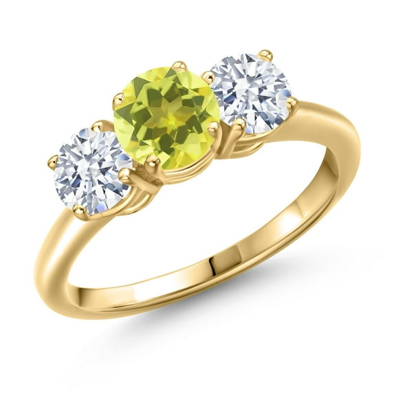 Gem Stone King 18K Yellow Gold Plated Silver Canary Mystic Topaz and White Zirconia Engagement Ring for Women | 2.50 Cttw | Round 6MM | Gemstone November Birthstone | Size 7