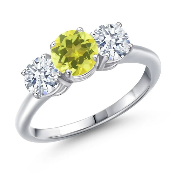 Gem Stone King 925 Sterling Silver Canary Mystic Topaz and White Zirconia Engagement Ring for Women | 2.50 Cttw | Round 6MM | Gemstone November Birthstone | Size 6