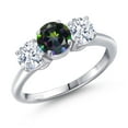 thumbnail image 1 of Gem Stone King 925 Sterling Silver Green Mystic Topaz and White Zirconia Engagement Ring for Women | 2.50 Cttw | Round 6MM | Gemstone November Birthstone | Size 9, 1 of 6