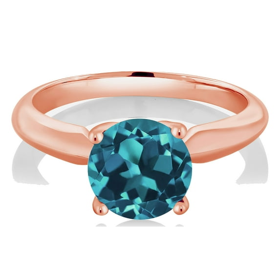 Gem Stone King 2.50 Ct Round London Blue Topaz 18K Rose Gold Plated Silver Engagement Ring