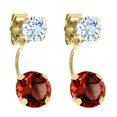 thumbnail image 1 of Gem Stone King 2.50 Ct Round Red Garnet Sky Blue Aquamarine 14K Yellow Gold Earrings, 1 of 2