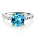 thumbnail image 1 of Gem Stone King 2.50 Ct Swiss Blue Topaz G/H Lab Grown Diamond 10K White Gold Engagement Ring with Yellow Gold Prongs (Size 5), 1 of 4