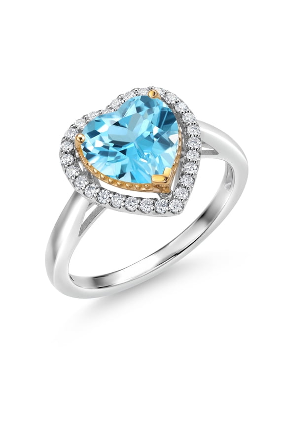 2.50 Ct Swiss Blue Topaz G/H Lab Grown Diamond 925 Silver and 10K Yellow Gold Ring (Size 6)