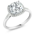 thumbnail image 1 of Gem Stone King 2.50 Cttw 10K White Gold Forever One Charles & Colvard Moissanite and Diamond Accent Women Halo Engagement Ring | Cushion Cut 8MM (Size 9), 1 of 8