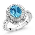 thumbnail image 1 of Gem Stone King 2.51 Ct Oval Checkerboard Swiss Blue Topaz 925 Sterling Silver Halo Engagement Ring (Size 8), 1 of 3