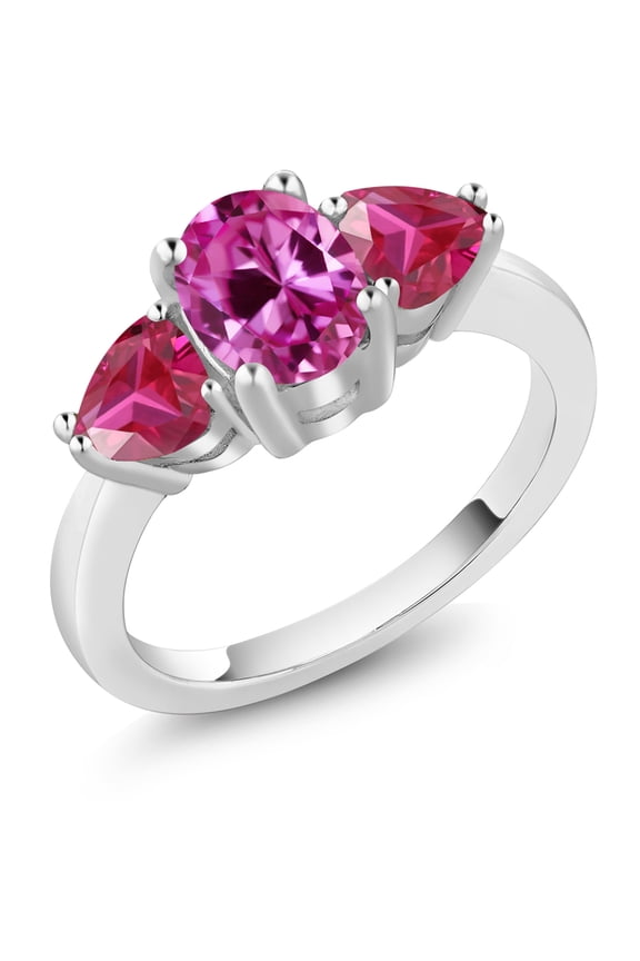 2.51 Ct Oval Pink Created Sapphire Red Created Ruby 925 Sterling Silver Ring (Size 5)
