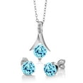 thumbnail image 1 of Gem Stone King 2.51 Ct Round Blue Apatite White Diamond 925 Silver Pendant and Earrings Jewelry Set, 1 of 5