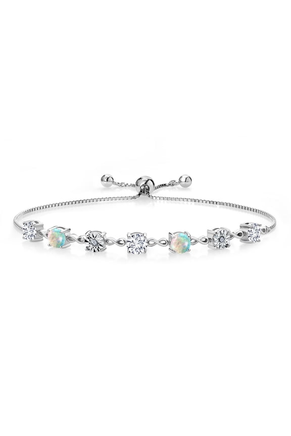 2.51 Ct and E-F Lab Grown Diamond White Simulated Opal 925 Sterling Silver Tennis Bracelet for Women (Fully Adjustable up to 9 inch)