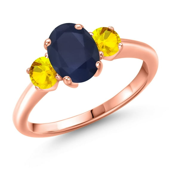 Gem Stone King 2.52 Ct Oval Blue Sapphire Yellow Sapphire 18K Rose Gold Plated Silver Ring (Size 7)