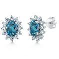 thumbnail image 1 of Gem Stone King 2.52 Ct Oval London Blue Topaz 925 Sterling Silver Halo Princess Diana Kate Middleton Post Earrings, 1 of 6