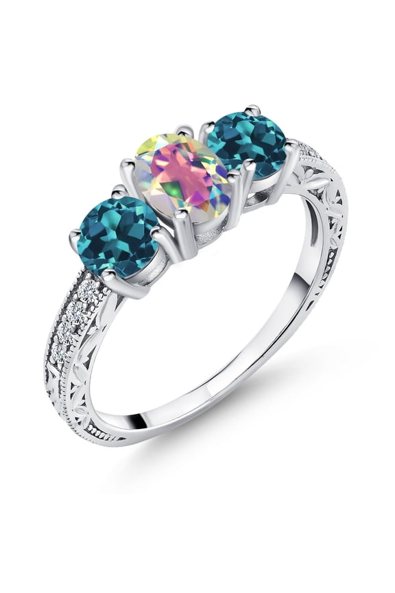 2.52 Ct Oval Mercury Mist Mystic Topaz London Blue Topaz 925 Sterling Silver Ring (Size 9)