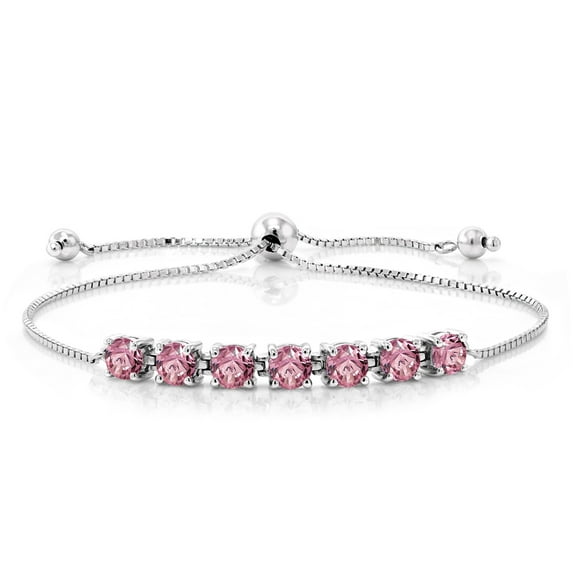 Gem Stone King 2.52 Ct Round Pink Lab Grown Diamond 925 Sterling Silver Bracelet for Women