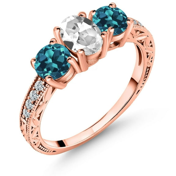 Gem Stone King 2.52 Ct White Created Sapphire London Blue Topaz 18K Rose Gold Plated Silver Ring (Size 9)