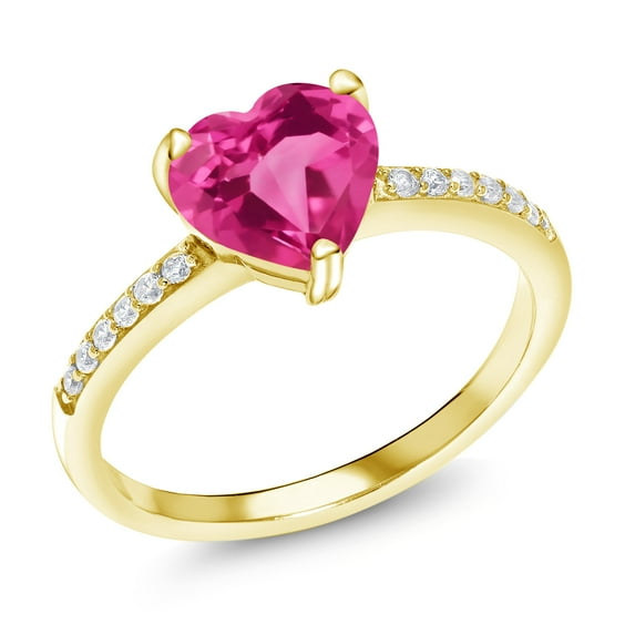 Gem Stone King 2.54 Ct Heart Shape Pink Mystic Topaz 18K Yellow Gold Plated Silver Ring