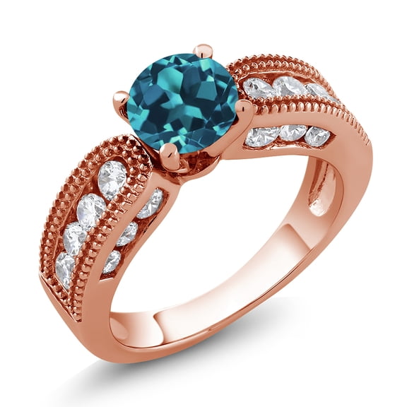 Gem Stone King 2.54 Ct Round London Blue Topaz 18K Rose Gold Plated Silver Ring (Size 5)