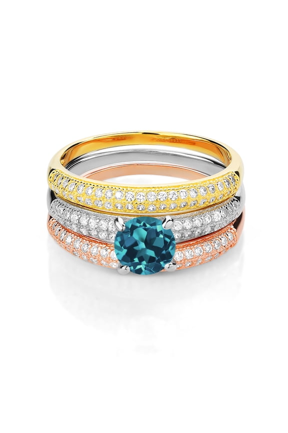2.54 Ct Round London Blue Topaz 925 Sterling Silver Set of 3 Stacking Ring (Size 5)
