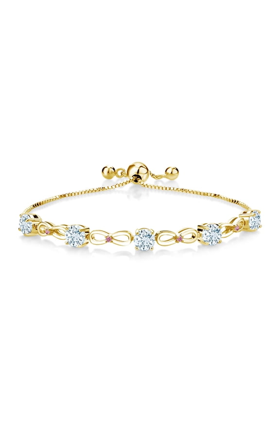 2.54 Ct Sky Blue Aquamarine Pink Lab Grown Diamond 18K Yellow Gold Plated Silver Bracelet for Women