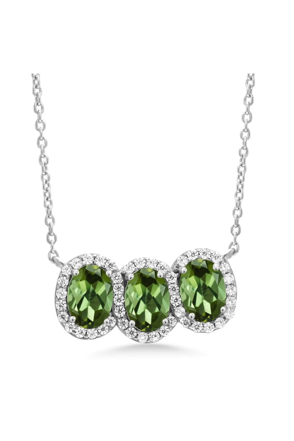 2.55 Ct Oval Green Tourmaline 925 Sterling Silver Necklace