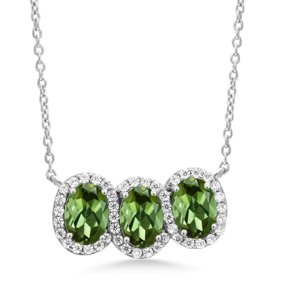 Gem Stone King 2.55 Ct Oval Green Tourmaline 925 Sterling Silver Necklace
