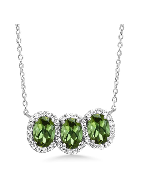 2.55 Ct Oval Green Tourmaline 925 Sterling Silver Necklace