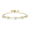 thumbnail image 1 of Gem Stone King 2.55 Ct Sky Blue Aquamarine White Diamond 18K Yellow Gold Plated Silver Bracelet for Women, 1 of 3
