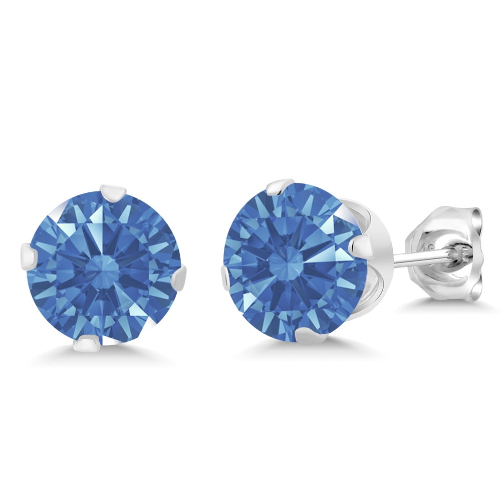 Gem Stone King 2.56 Ct Fancy Blue 925 Sterling Silver Stud Earrings for Women Men with Zirconia