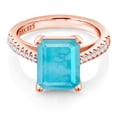 thumbnail image 1 of Gem Stone King 2.56 Ct Green Turquoise White Created Sapphire 18K Rose Gold Plated Silver Ring, 1 of 6